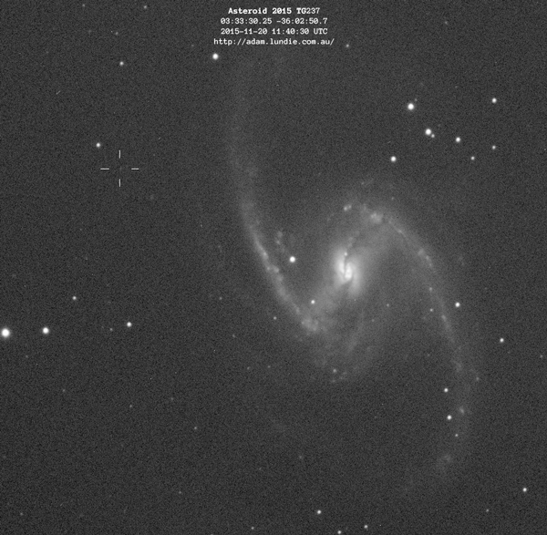 Asteroid 2015 TG237 Passing by Barred Spiral Galaxy NGC 1365
